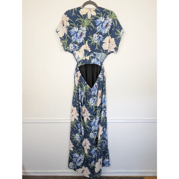 Anthropologie d.RA Maxi Dress Santorini Floral Tropical Boho Blue Cream Size L - Picture 7 of 13